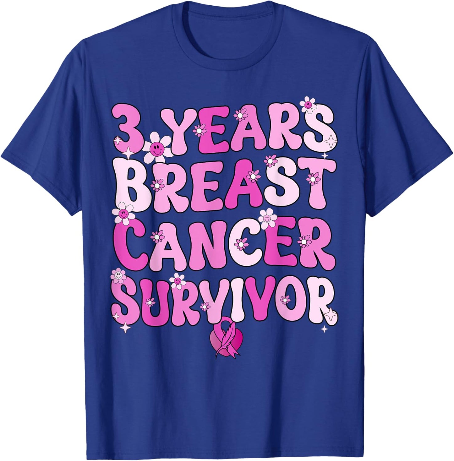 Groovy 3 Year Breast Cancer Survivor Breast Cancer Awareness T-Shirt - T-Shirt | Royal