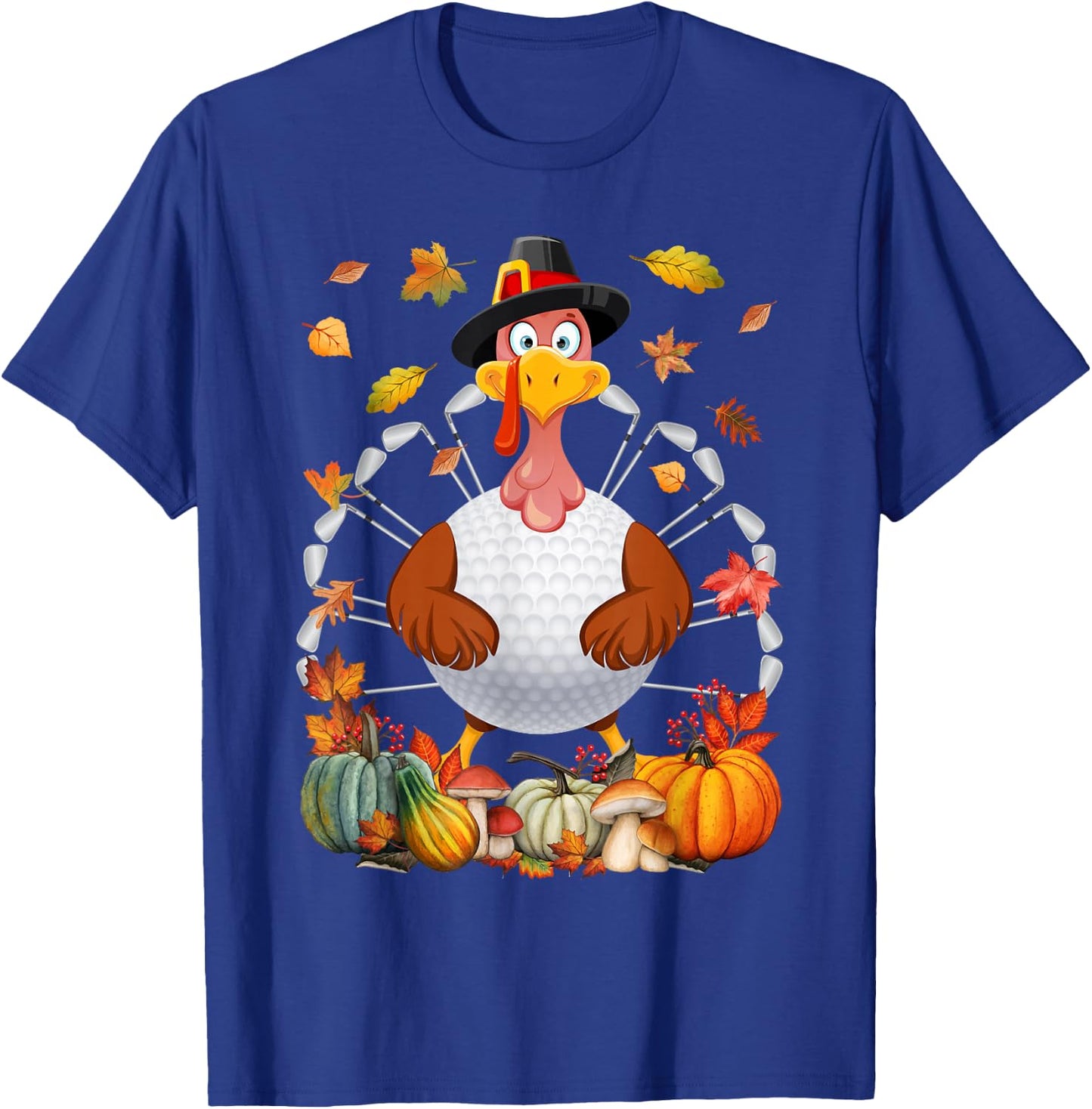 Turkey Golf Balls Sticks Tail Fall Vibes Happy Thanksgiving T-Shirt - T-Shirt | Royal