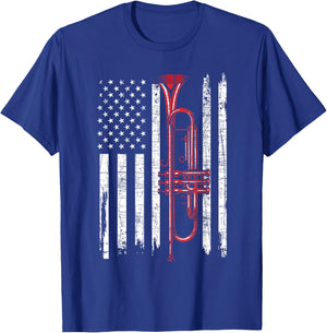 USA Flag Trumpet - Jazz Musical Instrument Player T-Shirt - T-Shirt | Royal