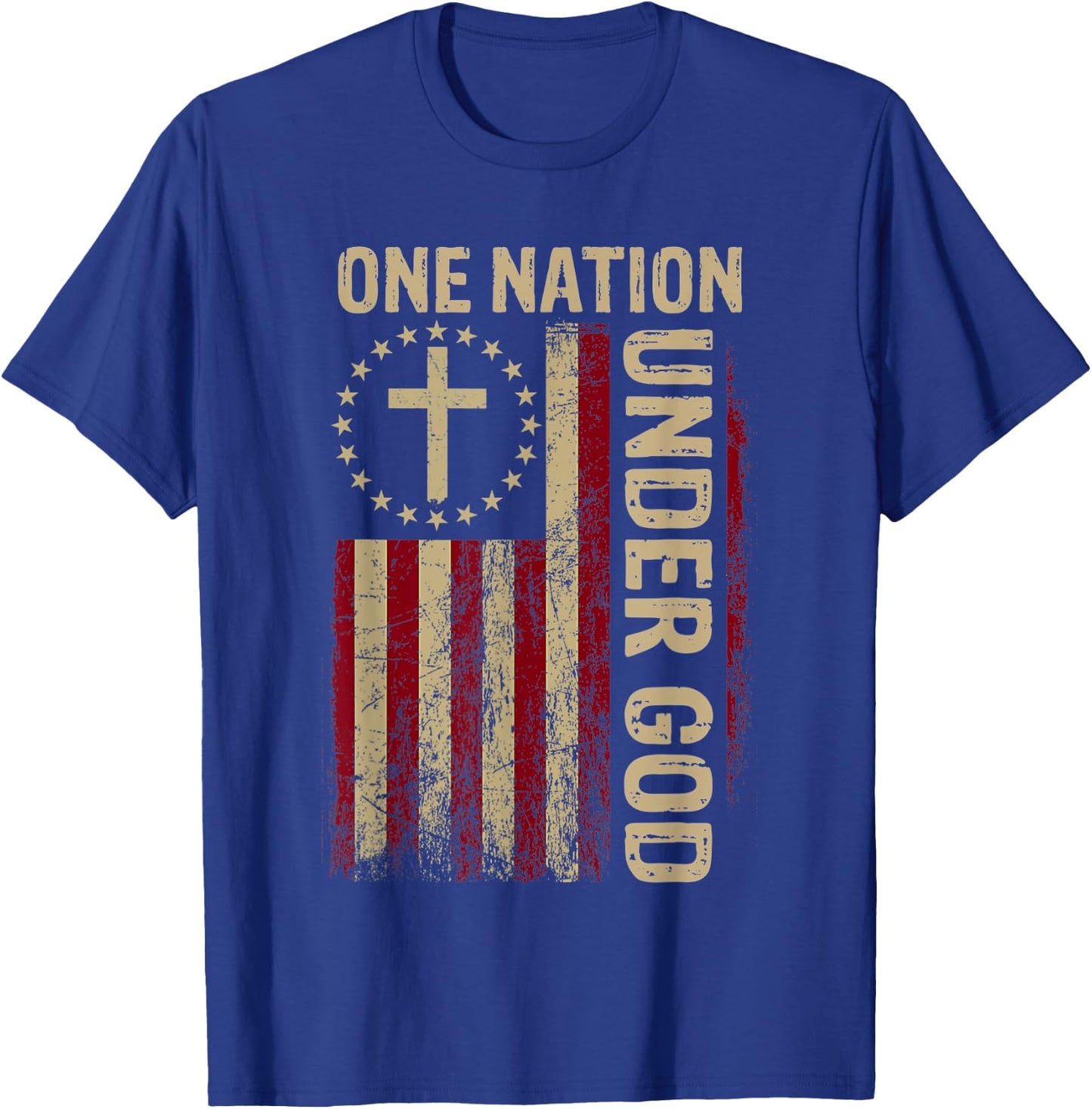 One Nation Under God Flag 4th of July Patriotic Christian T-Shirt - T-Shirt | Royal