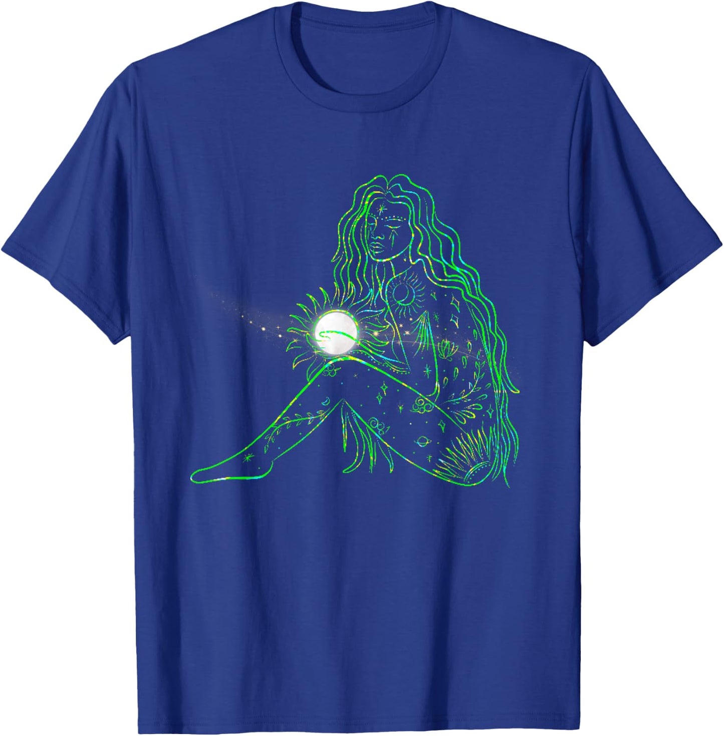 Mother Earth Gaia Goddess Holding Full Moon Graphics T-Shirt - T-Shirt | Royal