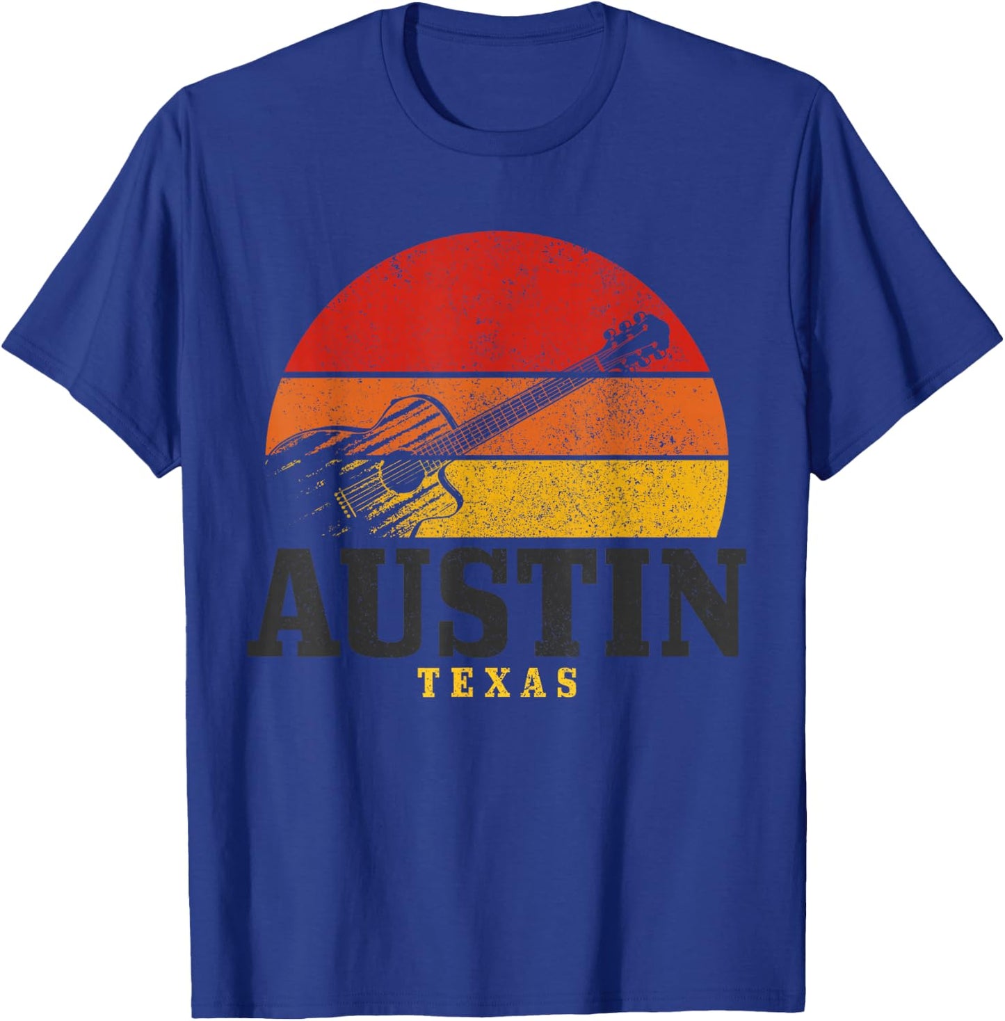 Austin Texas Guitar Country Music Folk Jazz Vintage T-Shirt - T-Shirt | Royal