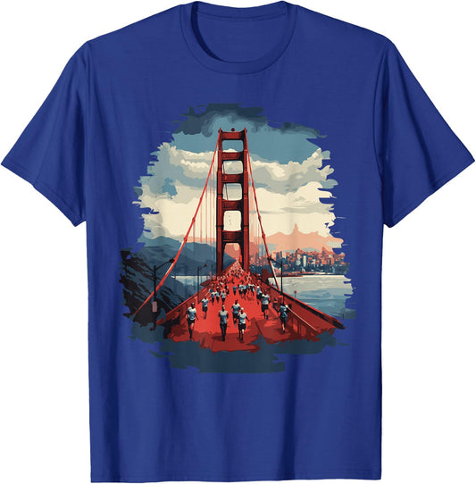 San Francisco Marathon Iconic Golden Gate Bridge Running T-Shirt - T-Shirt | Royal