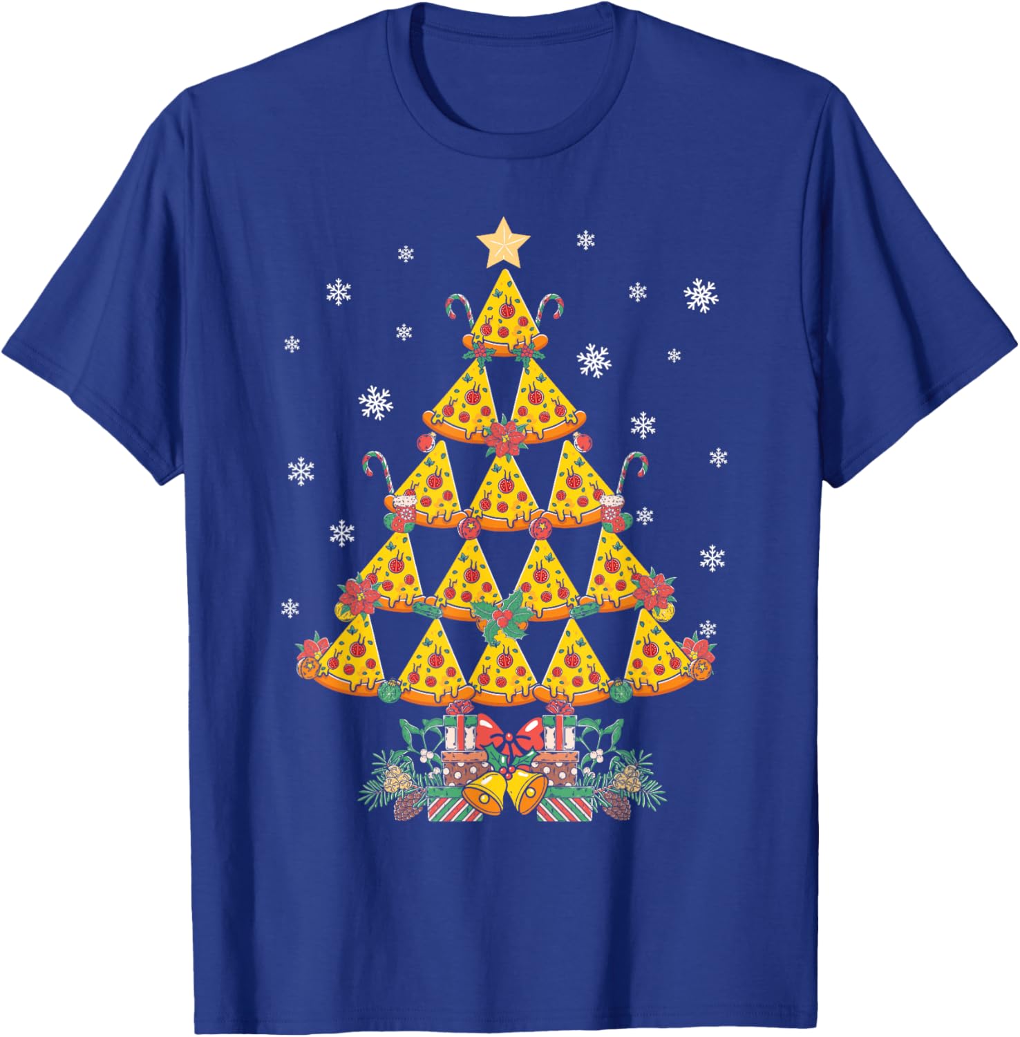 Pizza Christmas Tree Funny Pizza Christmas T-Shirt - T-Shirt | Royal