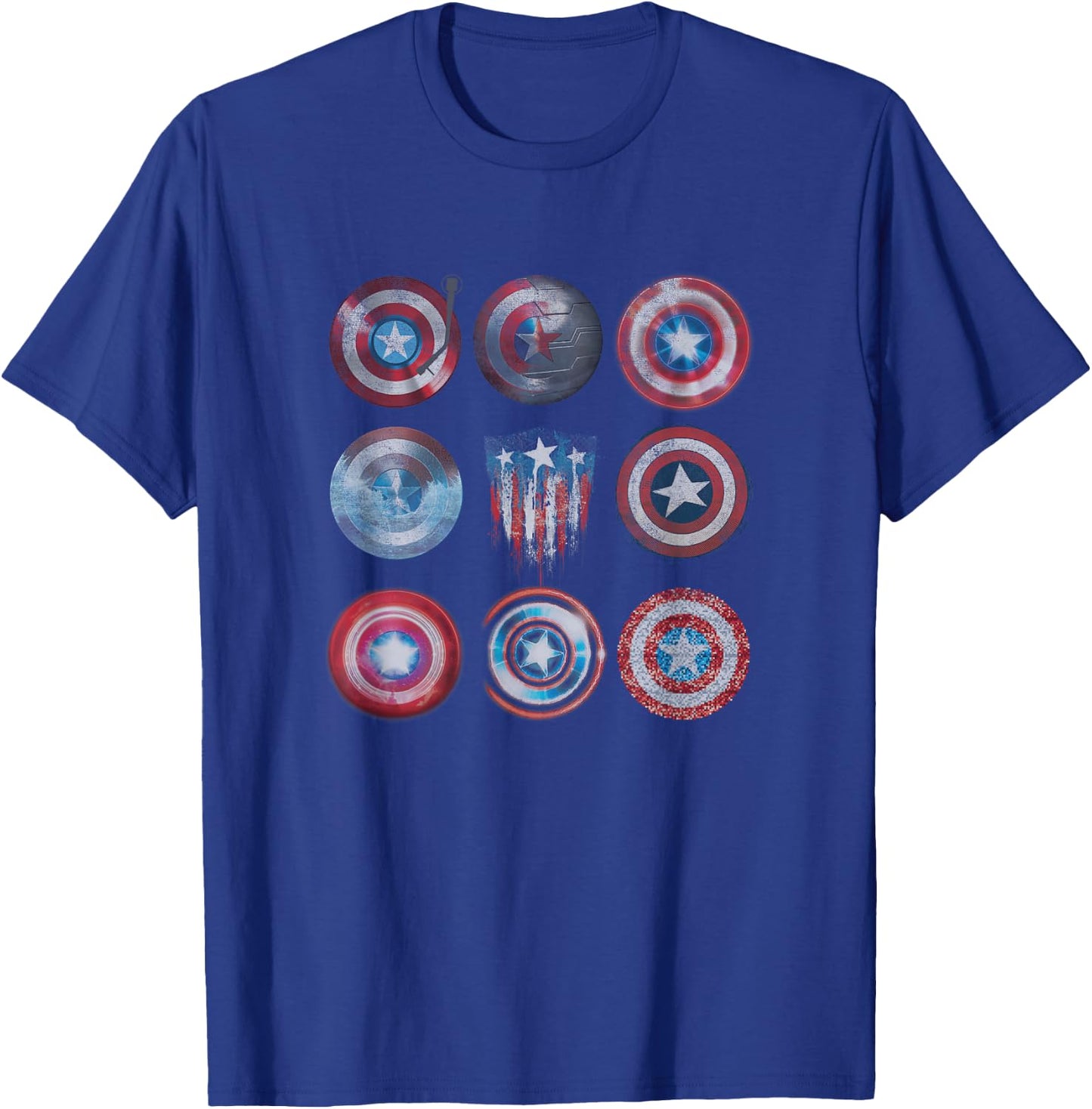 Marvel Comics Retro Classic Captain America Shields Variety T-Shirt - T-Shirt | Royal