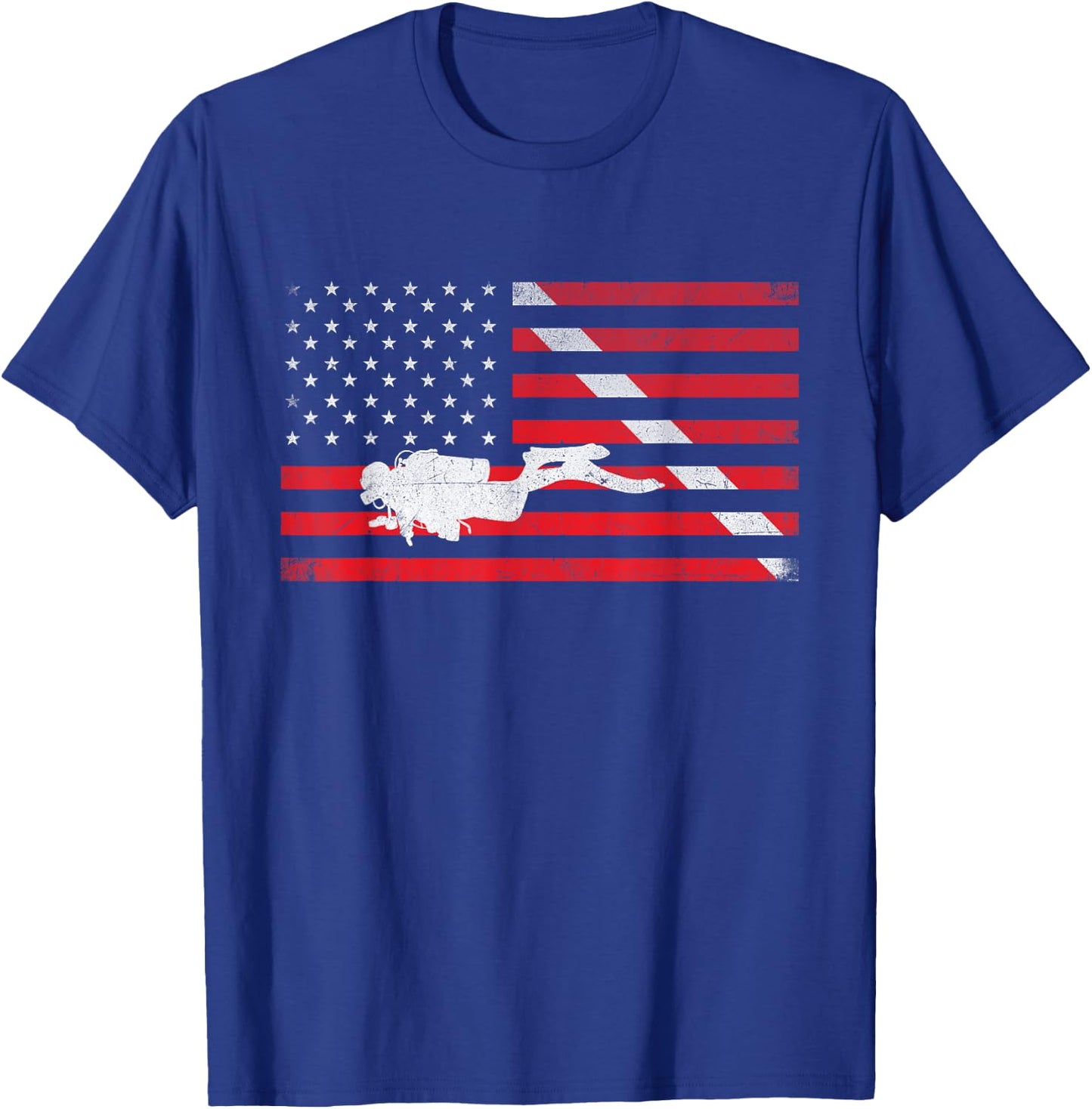 Scuba Diving - USA Flag Underwater Ocean Scuba Diver T-Shirt - T-Shirt | Royal