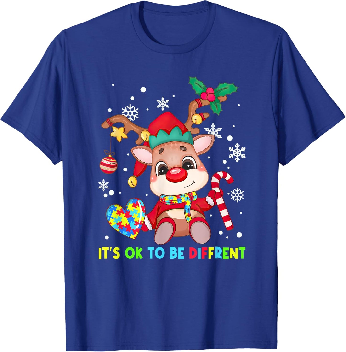 It's Ok To Be Different Reindeer Autism Awareness Christmas T-Shirt - T-Shirt | Royal