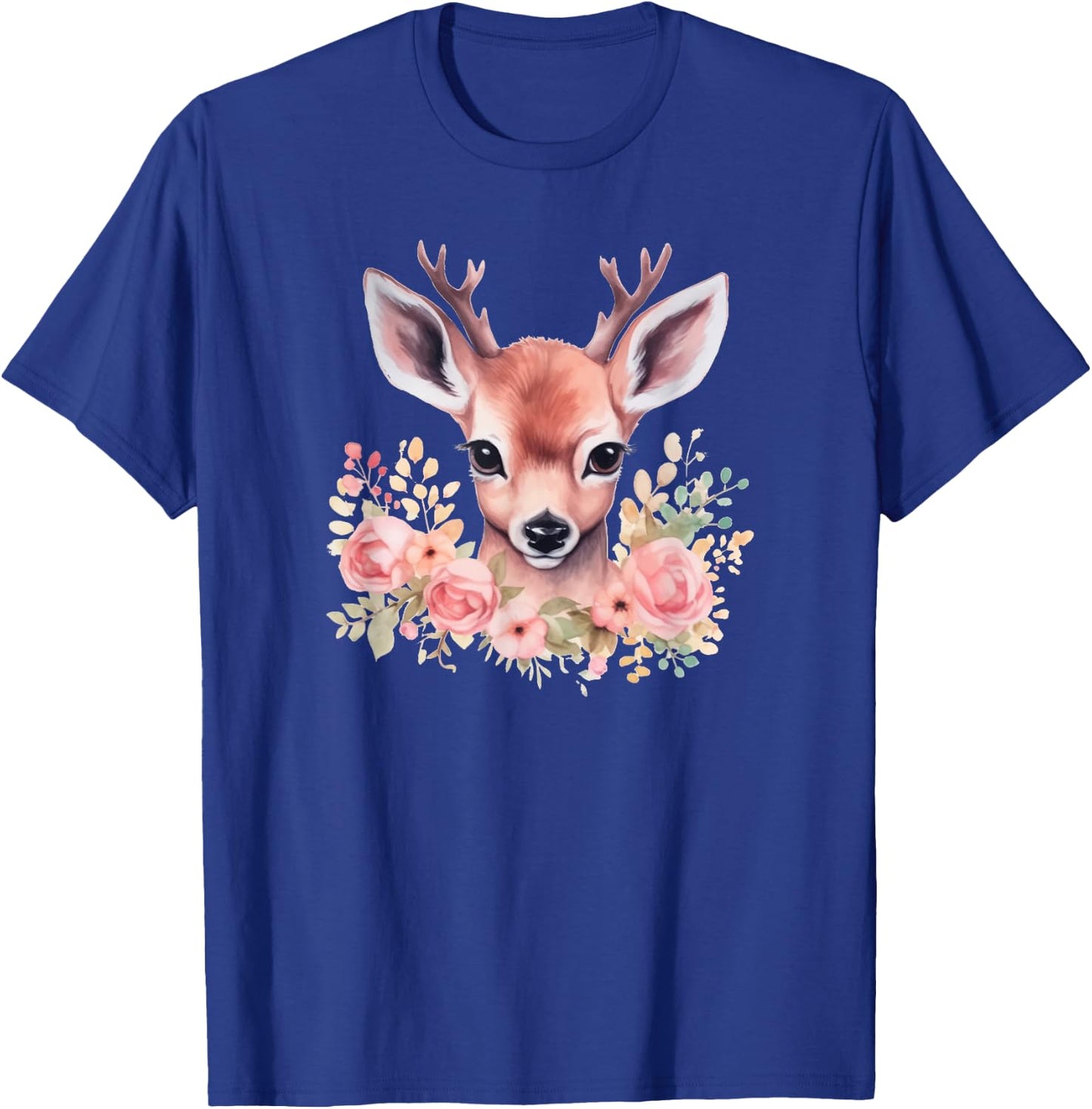 Fawn with Flowers Pink Deer Illustration Cute Deer T-Shirt - T-Shirt | Royal