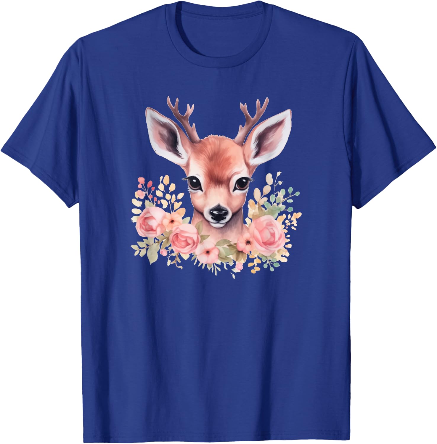 Fawn with Flowers Pink Deer Illustration Cute Deer T-Shirt - T-Shirt | Royal