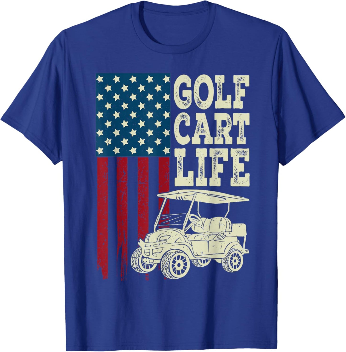 Golf Cart Life Shirt Men Women Kids American Flag Funny Dad T-Shirt - T-Shirt | Royal