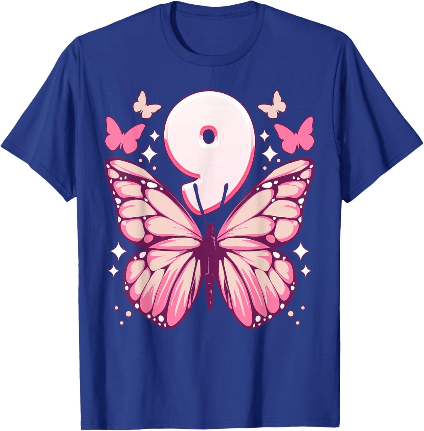 Birthday Girl 9 Years, Butterflies and Number 9 T-Shirt - T-Shirt | Royal