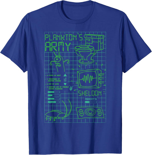 Spongebob Squarepants Plankton's Army Karen Data Grid Logo T-Shirt - T-Shirt | Royal