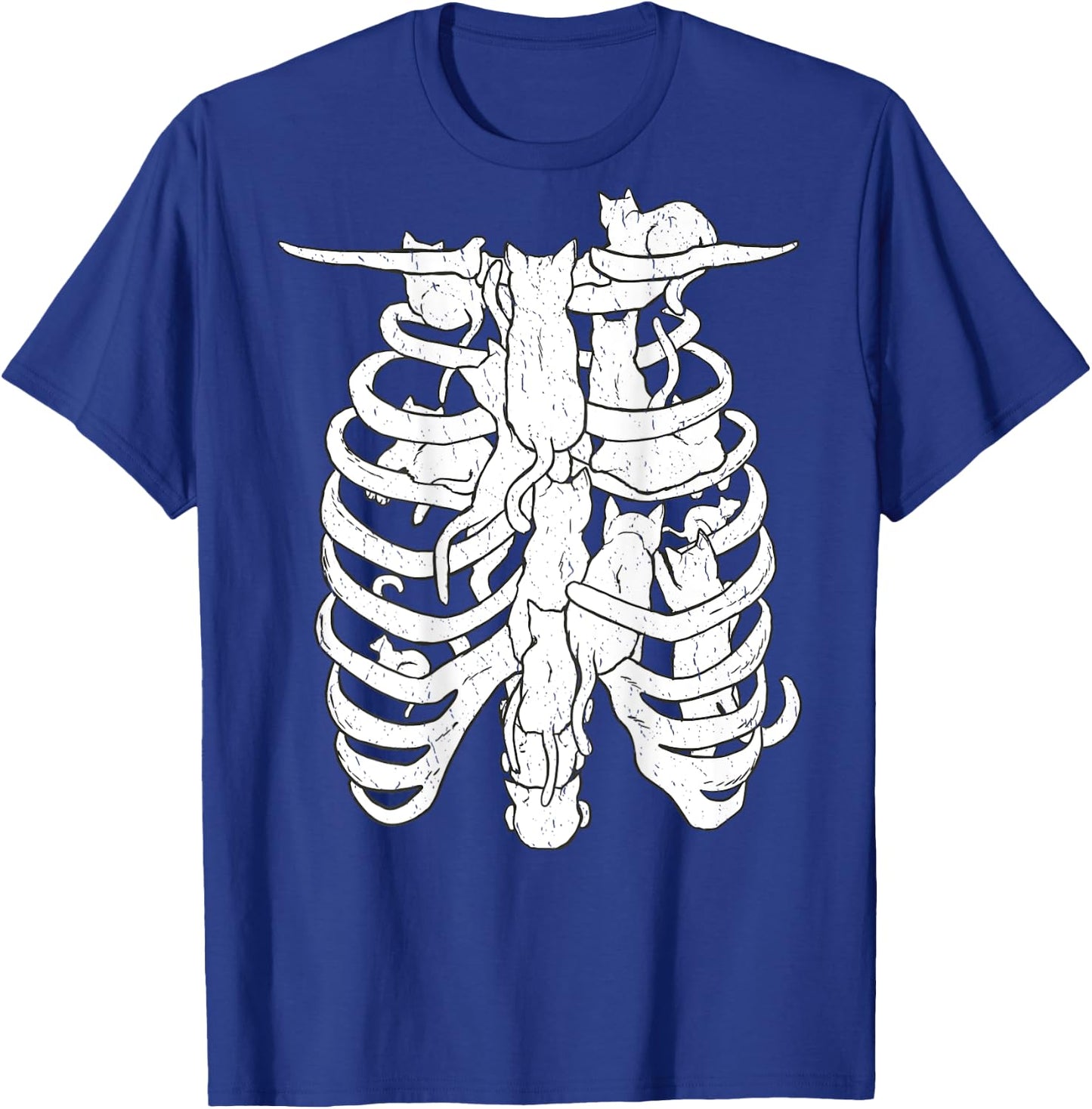 Skeleton body and cat, Halloween Costume Rib cage Anatomy T-Shirt - T-Shirt | Royal