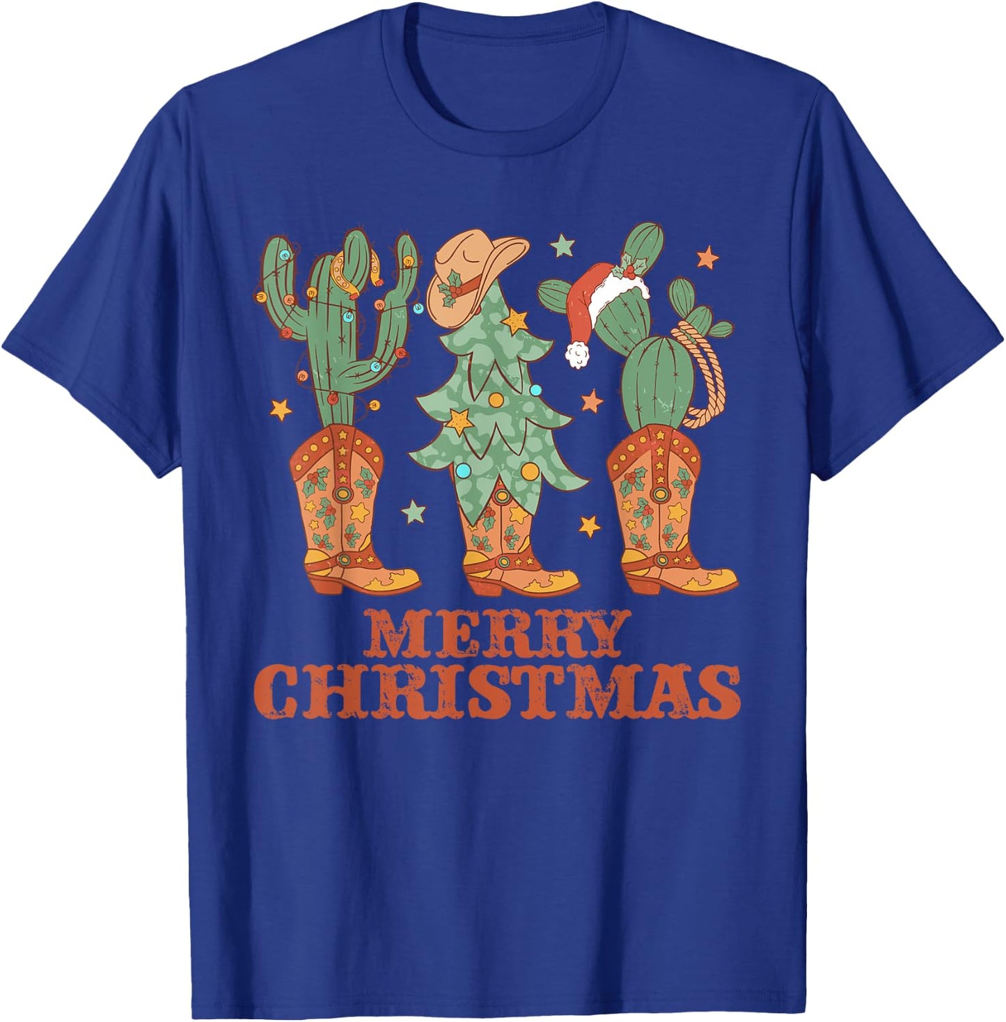 Cowboy Boots Christmas Tree Lights Western Merry Christmas T-Shirt - T-Shirt | Royal