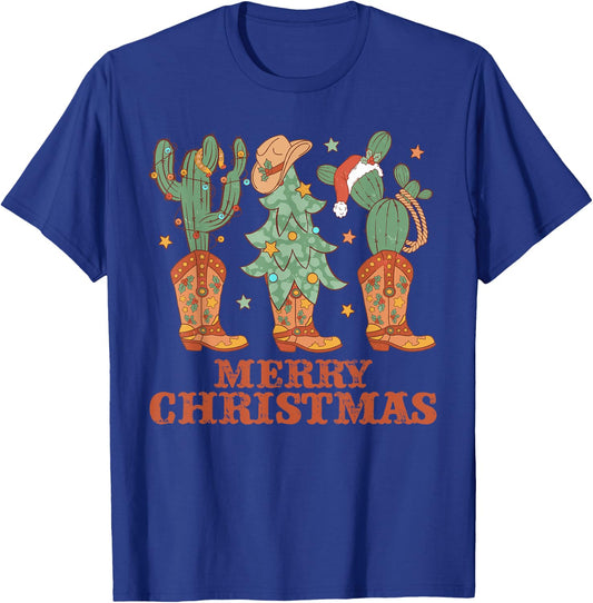 Cowboy Boots Christmas Tree Lights Western Merry Christmas T-Shirt - T-Shirt | Royal