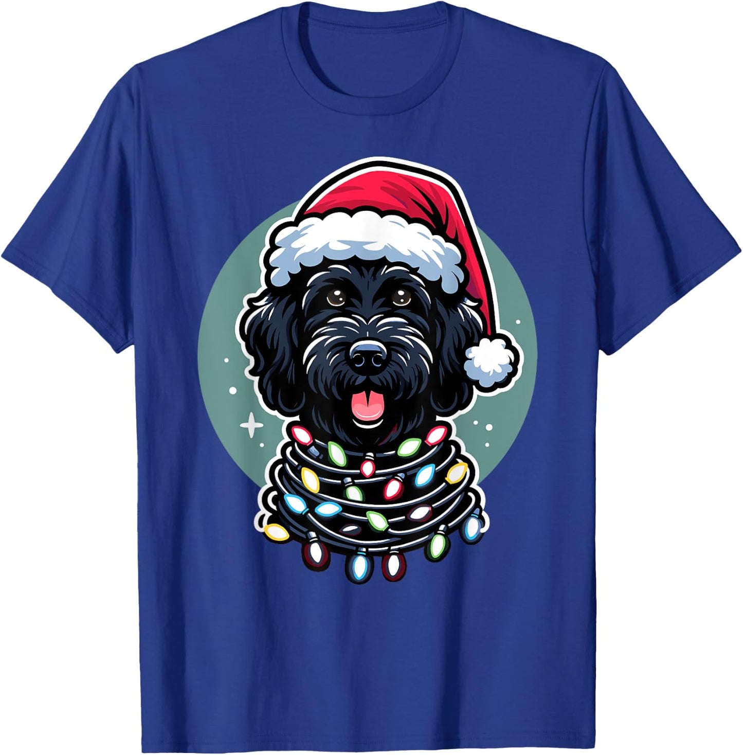 Black Labradoodle Christmas Tree Xmas Lights Doodle Dog Men Women Kids T-Shirt - T-Shirt | Royal