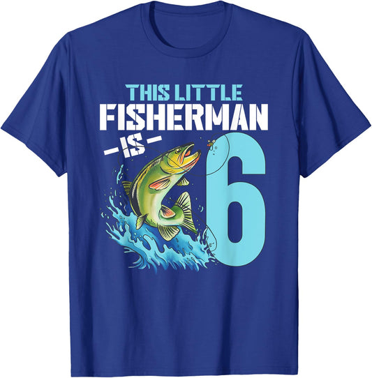 Boys Fishing Birthday Shirt 6 Year Old Boy Fisherman Kids T-Shirt - T-Shirt | Royal