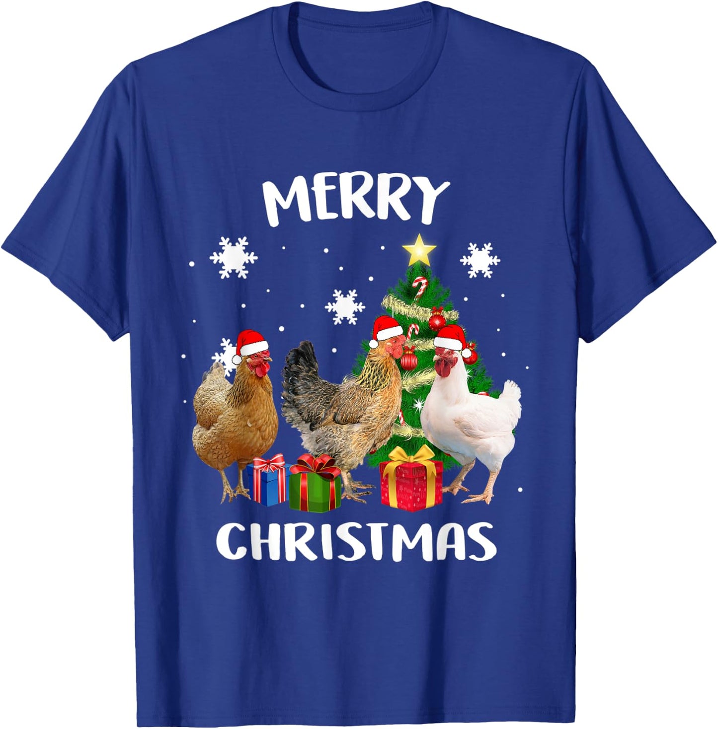 Funny Ugly Chicken Christmas Tree Shirt Santa Hat Hen Lovers T-Shirt - T-Shirt | Royal