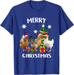 Funny Ugly Chicken Christmas Tree Shirt Santa Hat Hen Lovers T-Shirt - T-Shirt | Royal