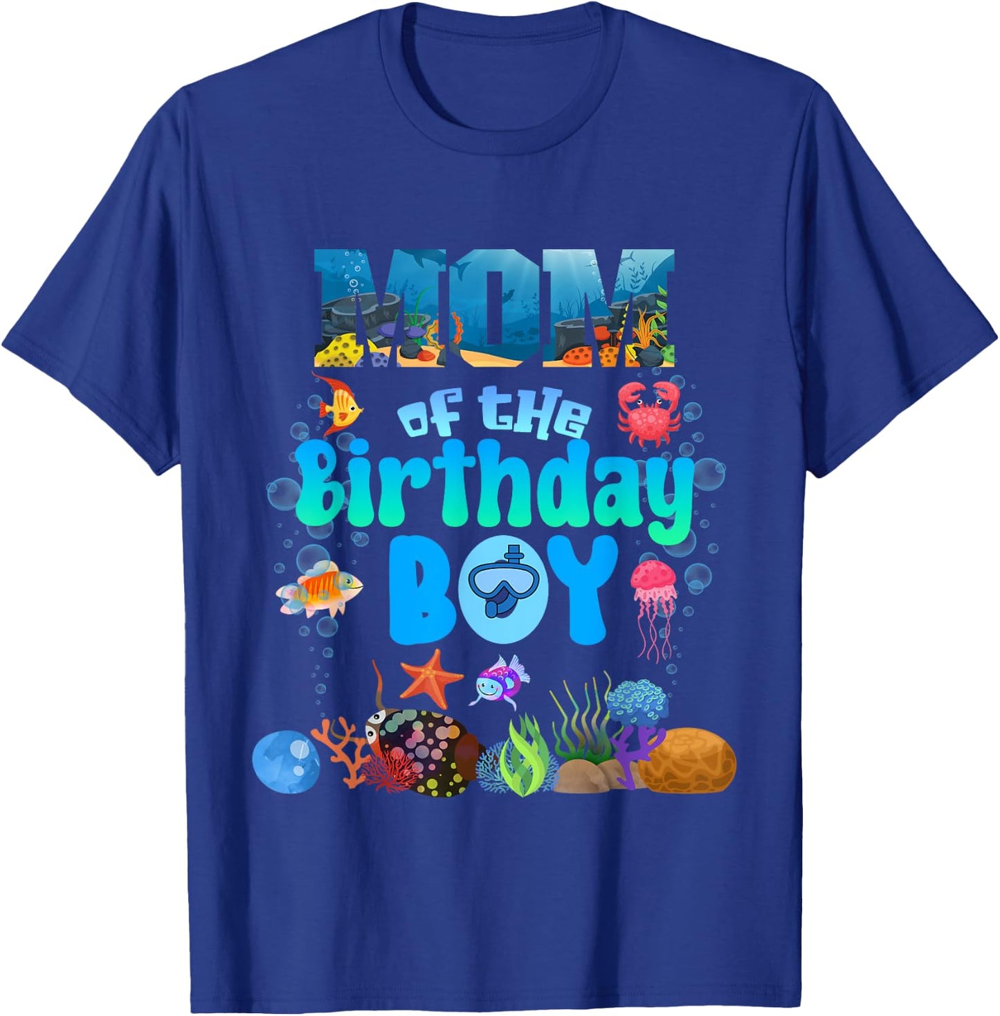 Mom Of The Birthday Boy Aquarium Sea Animals Matching T-Shirt - T-Shirt | Royal