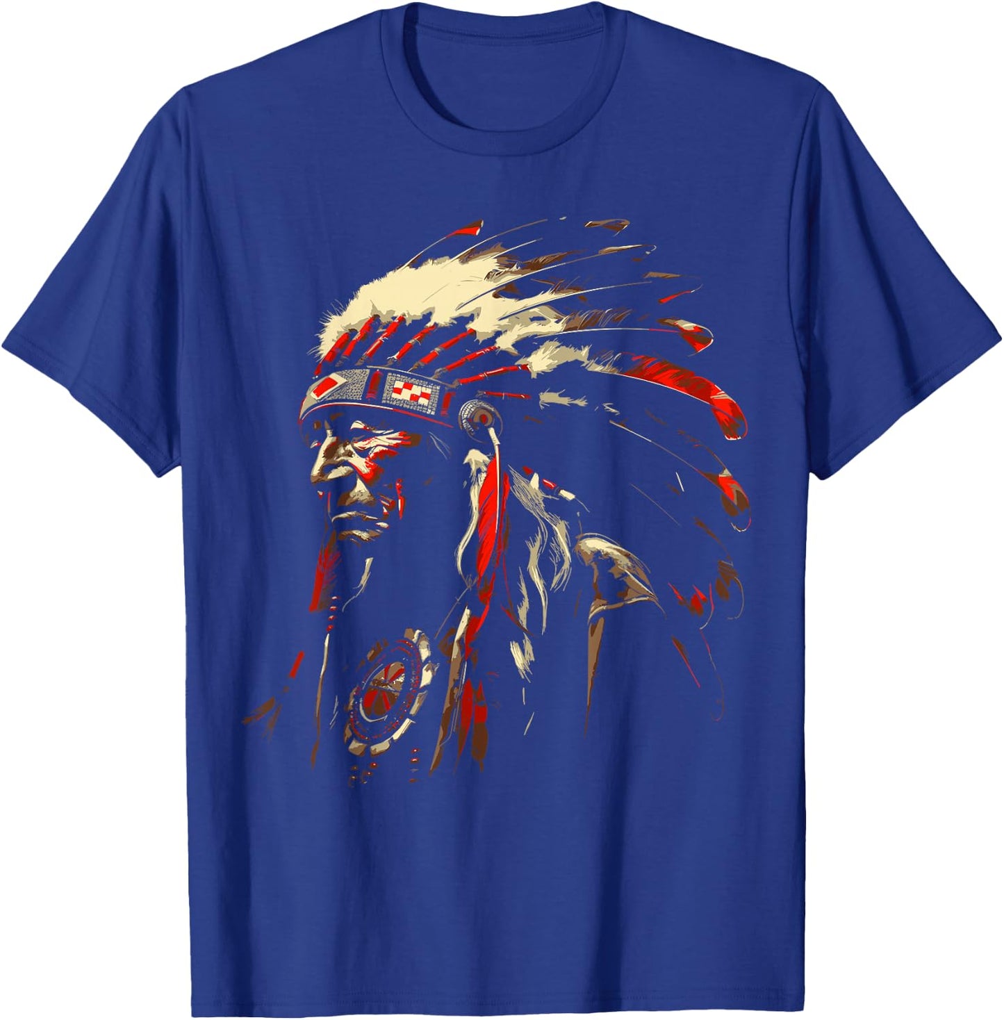Retro Native American Indian Headdress Vintage Men Graphic T-Shirt - T-Shirt | Royal