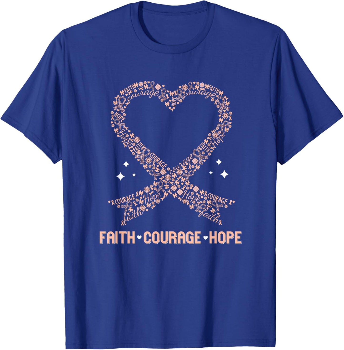 Uterine Cancer Faith Peach Ribbon Endometrial Awareness T-Shirt - T-Shirt | Royal