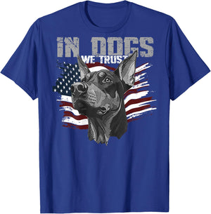 Doberman Pinscher In Dogs We Trust (on back) T-Shirt - T-Shirt | Royal