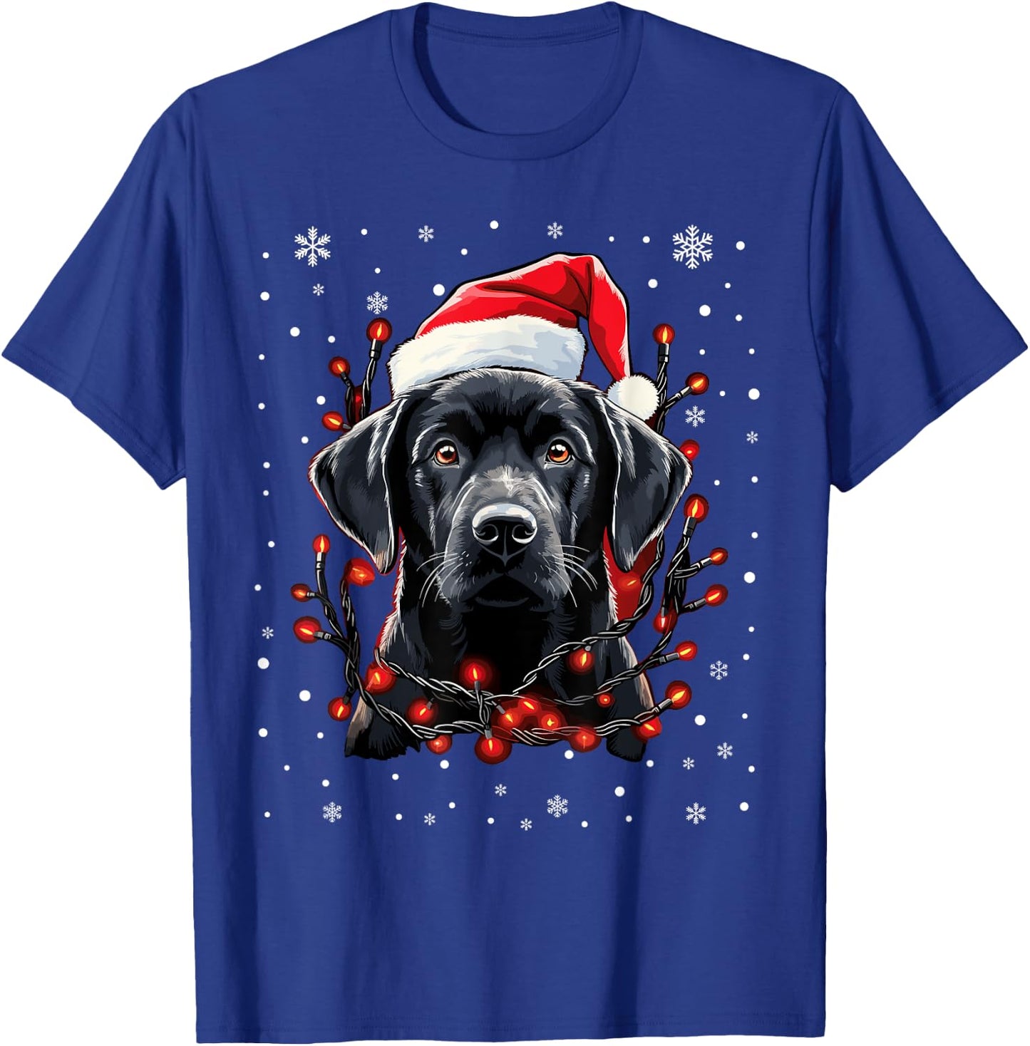 Black Labrador Christmas Lights Santa Hat Xmas Pajama T-Shirt - T-Shirt | Royal