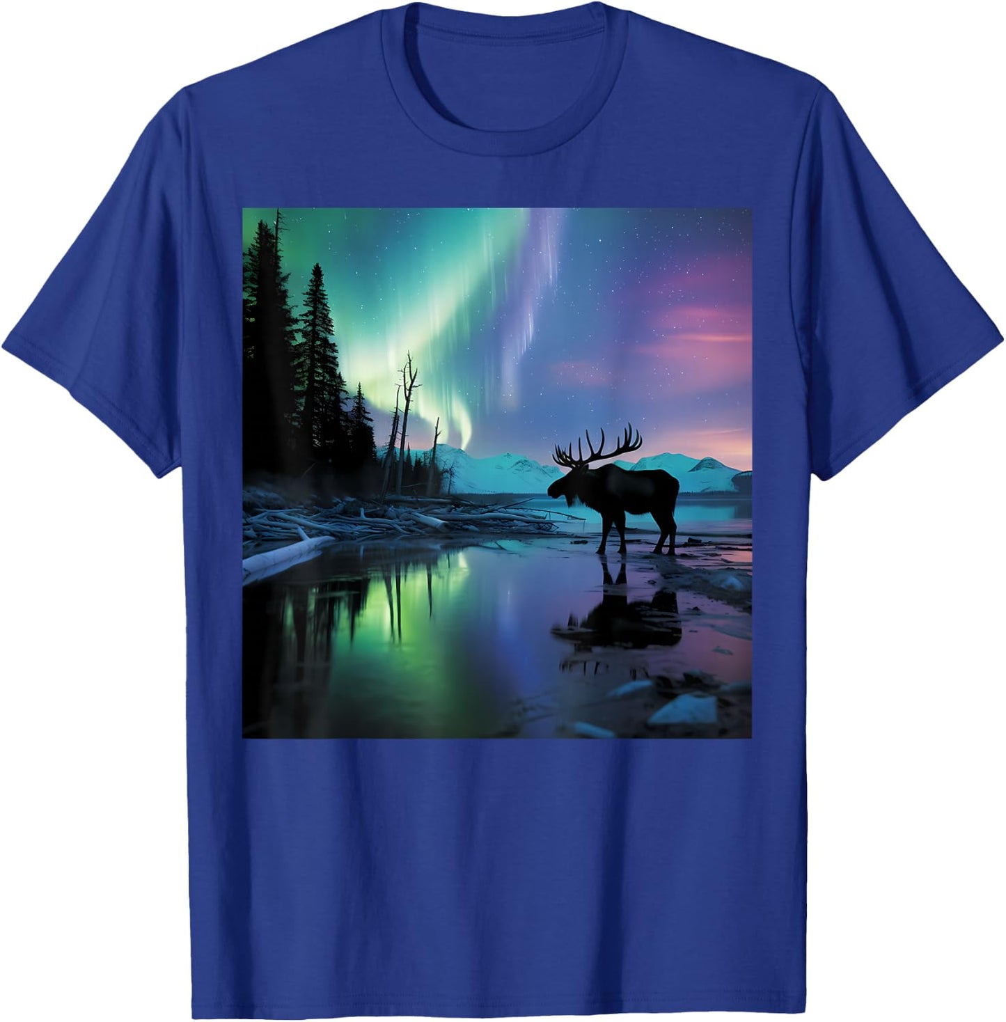 Alaska Aurora Borealis Moose Aesthetic Core Photo Souvenir T-Shirt - T-Shirt | Royal