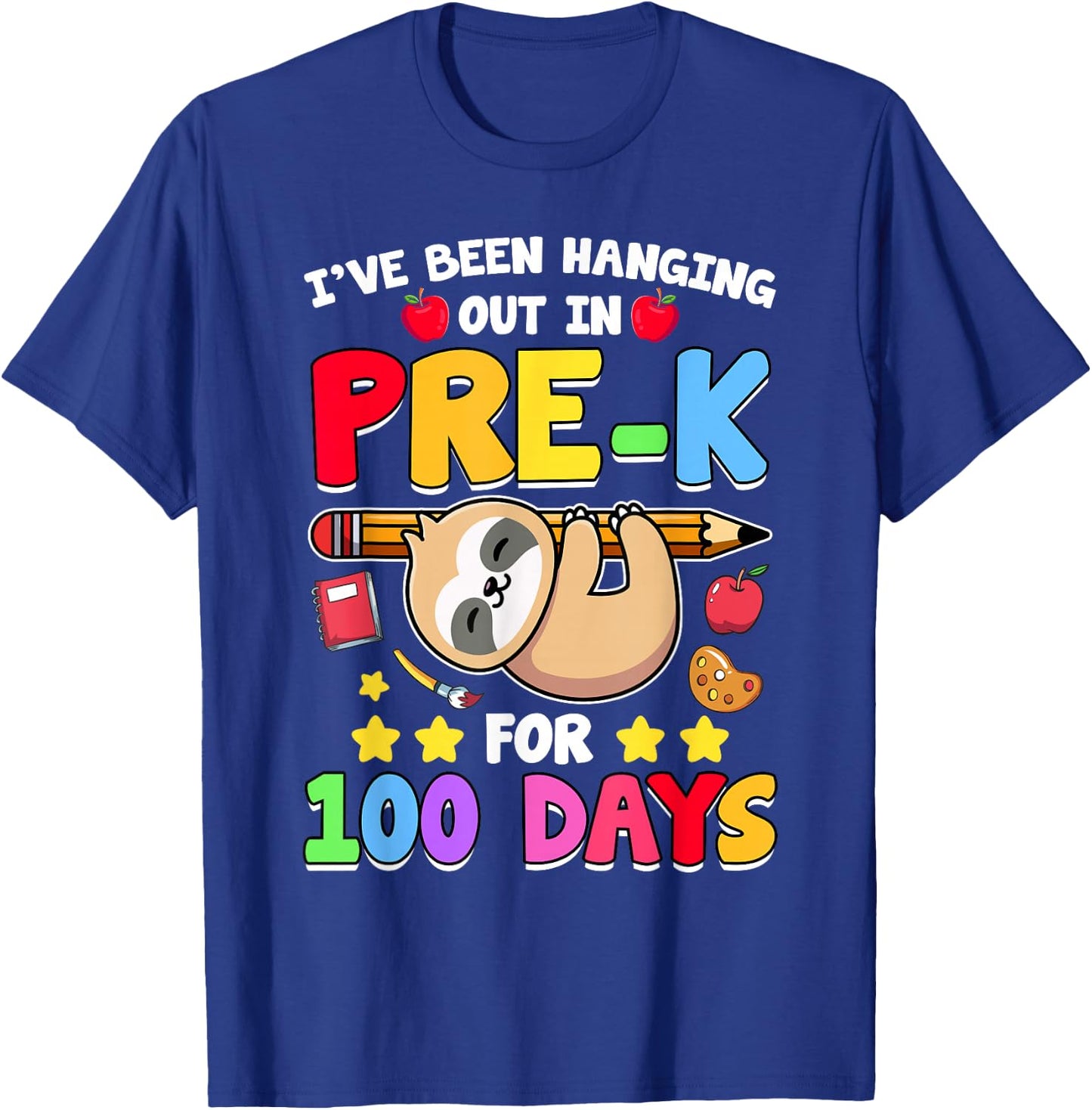 100th Day Of School Sloth Shirt Pre-K 100 Days School T-Shirt - T-Shirt | Royal