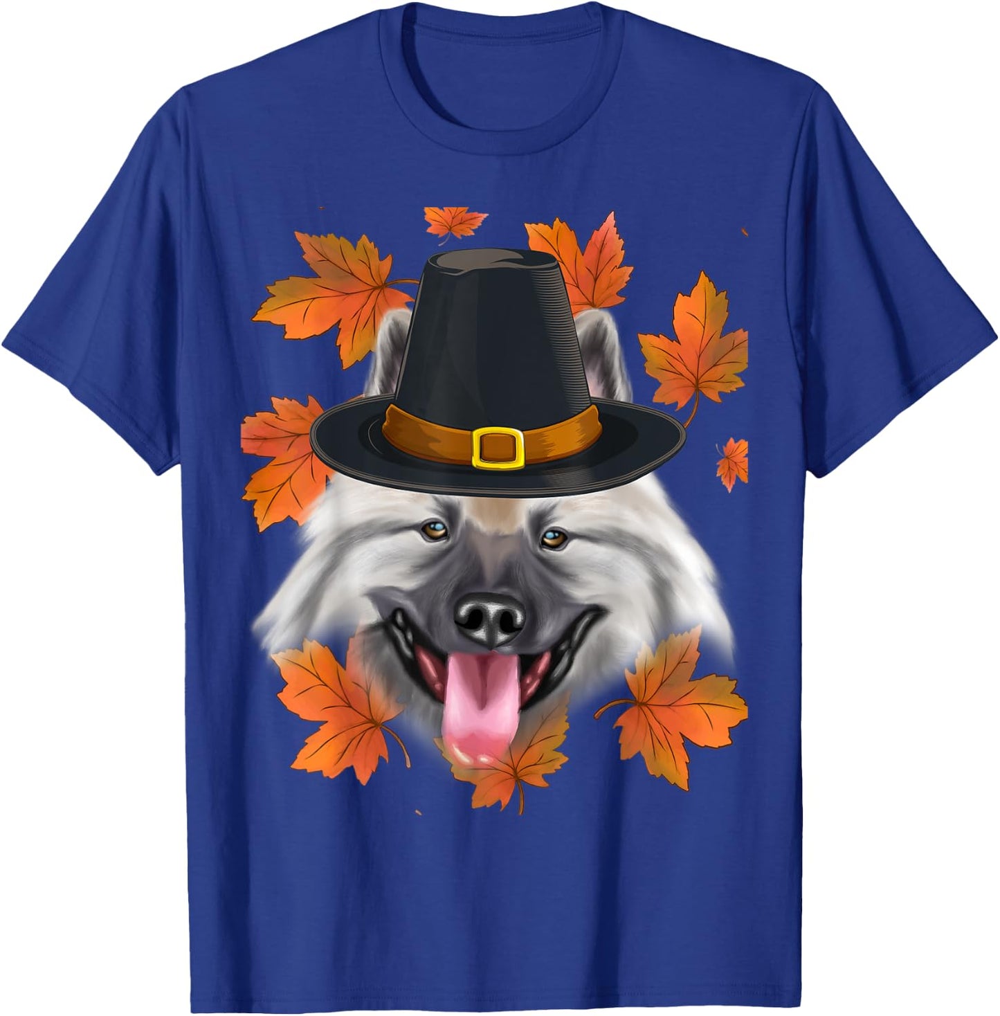 Fall Keeshond Pilgrim Thanksgiving T-Shirt - T-Shirt | Royal
