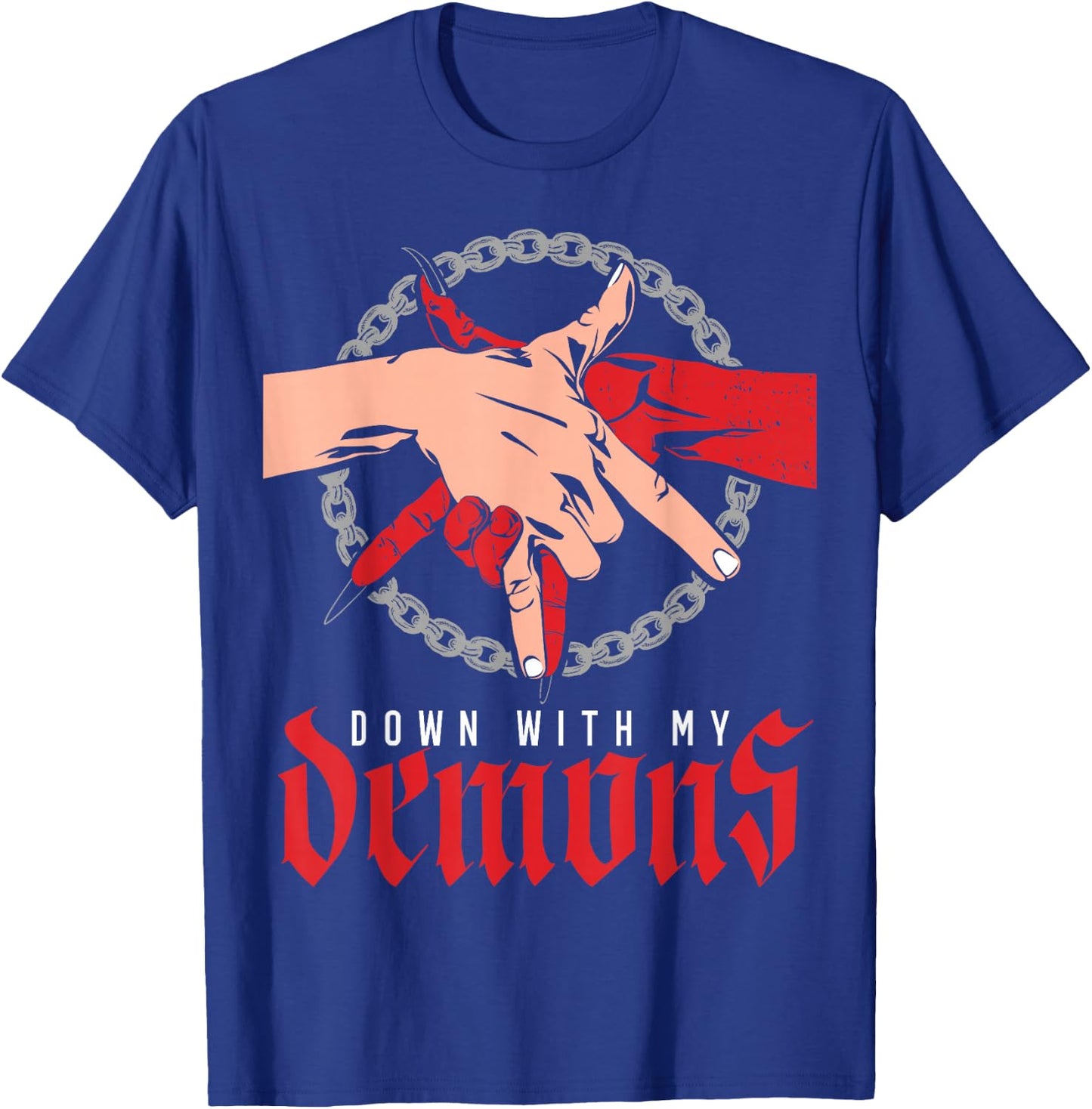 Down with My Demons Deal Handshake Aesthetic Humour Goth T-Shirt - T-Shirt | Royal