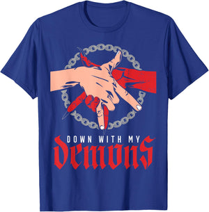 Down with My Demons Deal Handshake Aesthetic Humour Goth T-Shirt - T-Shirt | Royal