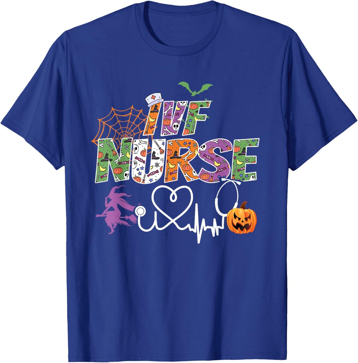 IVF Nurse Halloween Spooky Season Nursing Ghost Stethoscope T-Shirt - T-Shirt | Royal