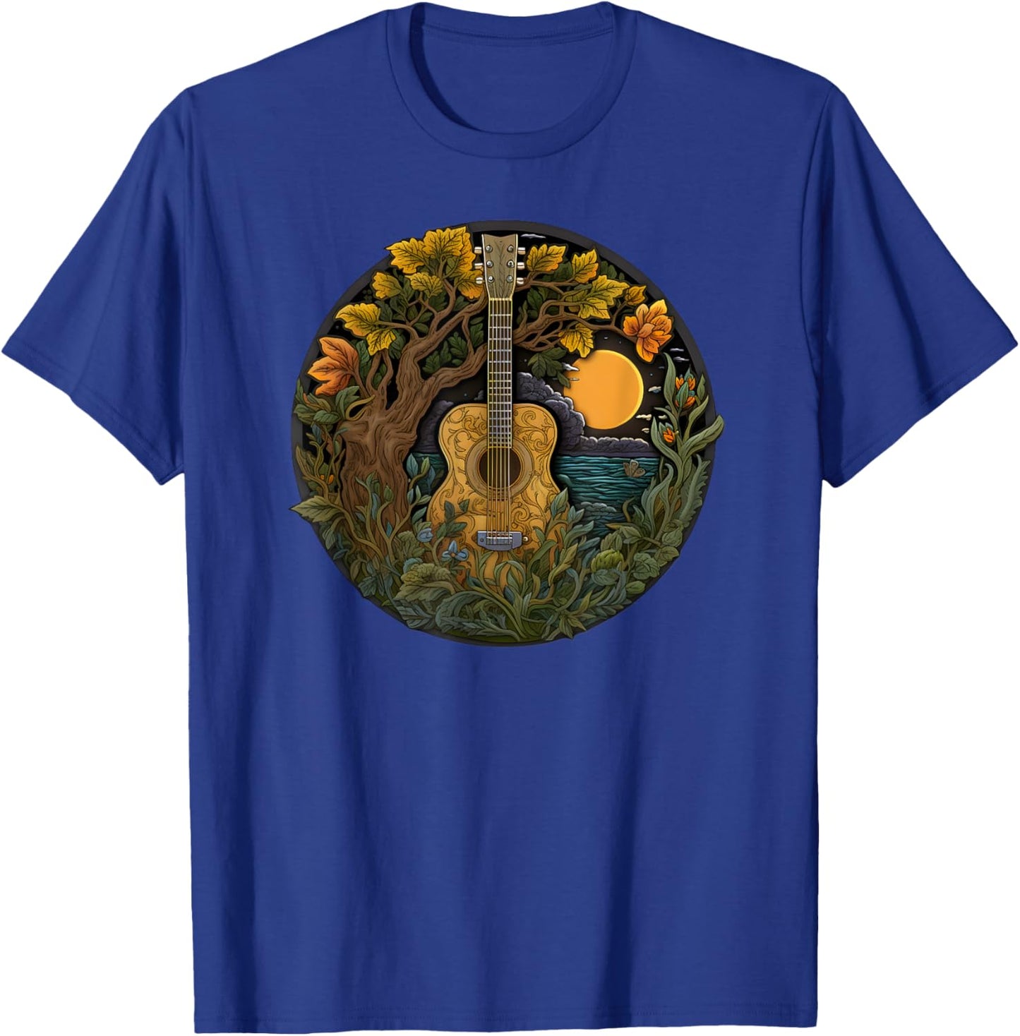 Acoustic Guitar Tree Guitarist Landscape Nature Music Lover T-Shirt - T-Shirt | Royal