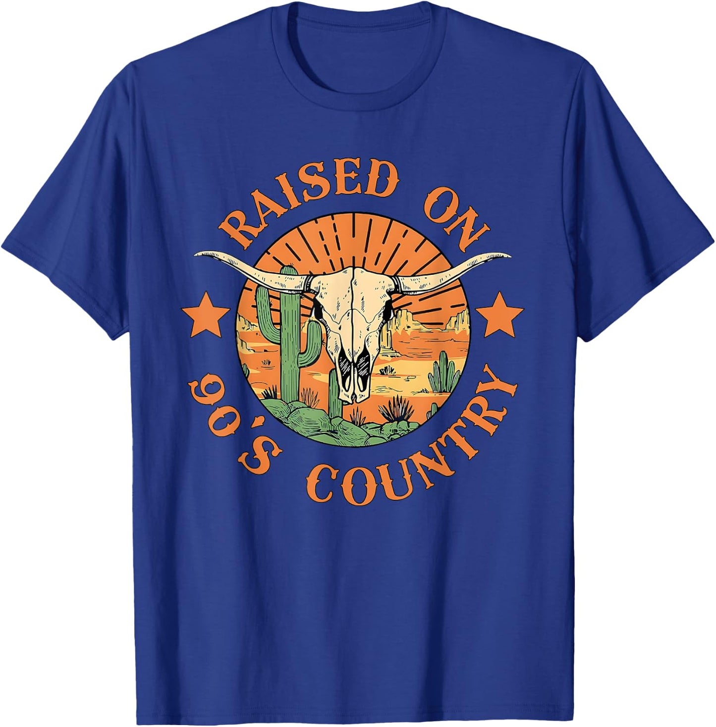 Raised On 90s Western Country Music Cow Skull Cowboy Cowgirl T-Shirt - T-Shirt | Royal