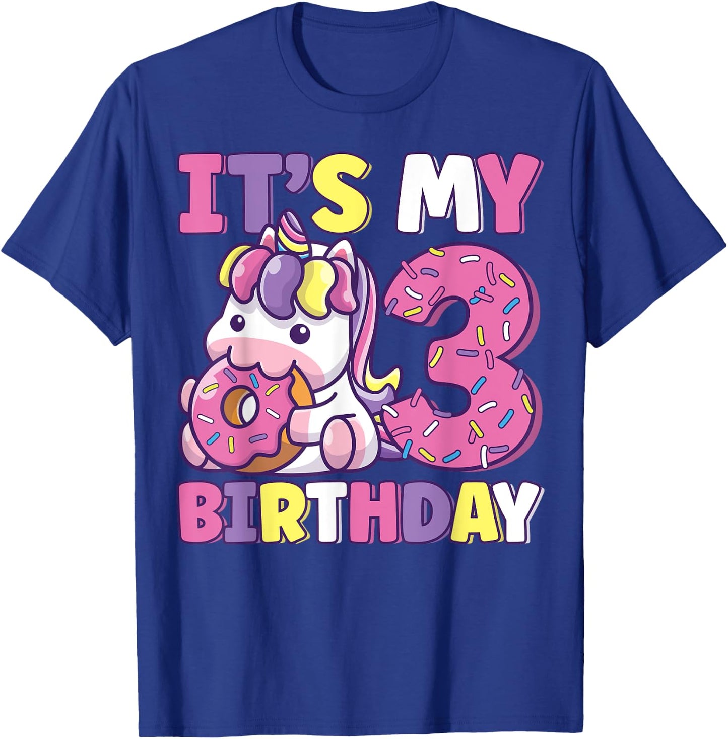 It's My 3rd Birthday Party Cute Girls Donut Birthday Unicorn T-Shirt - T-Shirt | Royal