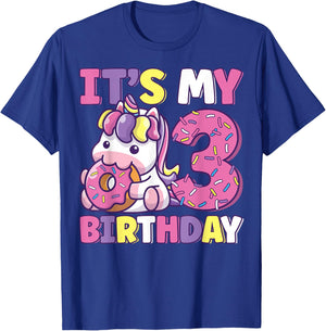 It's My 3rd Birthday Party Cute Girls Donut Birthday Unicorn T-Shirt - T-Shirt | Royal