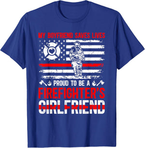 Proud To Be A Firefighter Girlfriend Fire Girlfriend T-Shirt - T-Shirt | Royal