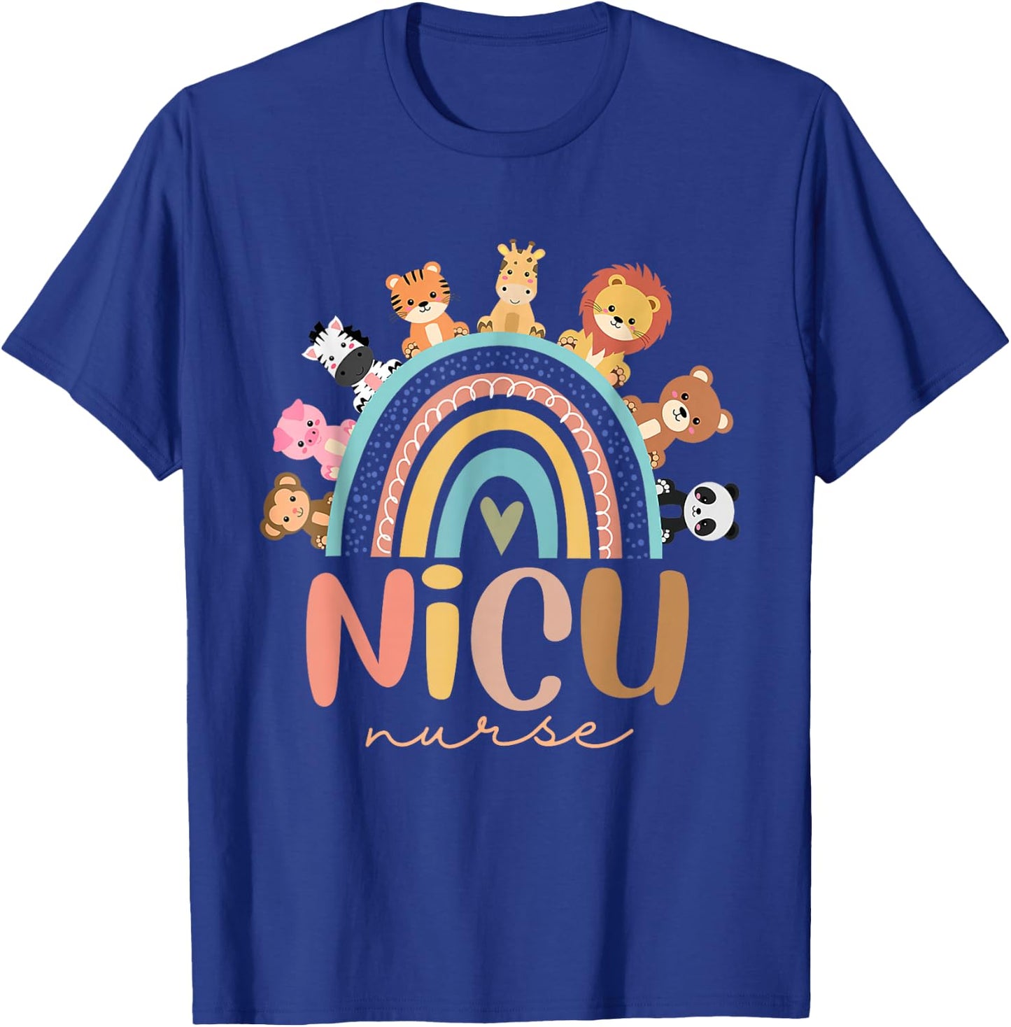 Nicu Nurse Rainbow Animal Neonatal Nicu Nurse Appreciation T-Shirt - T-Shirt | Royal