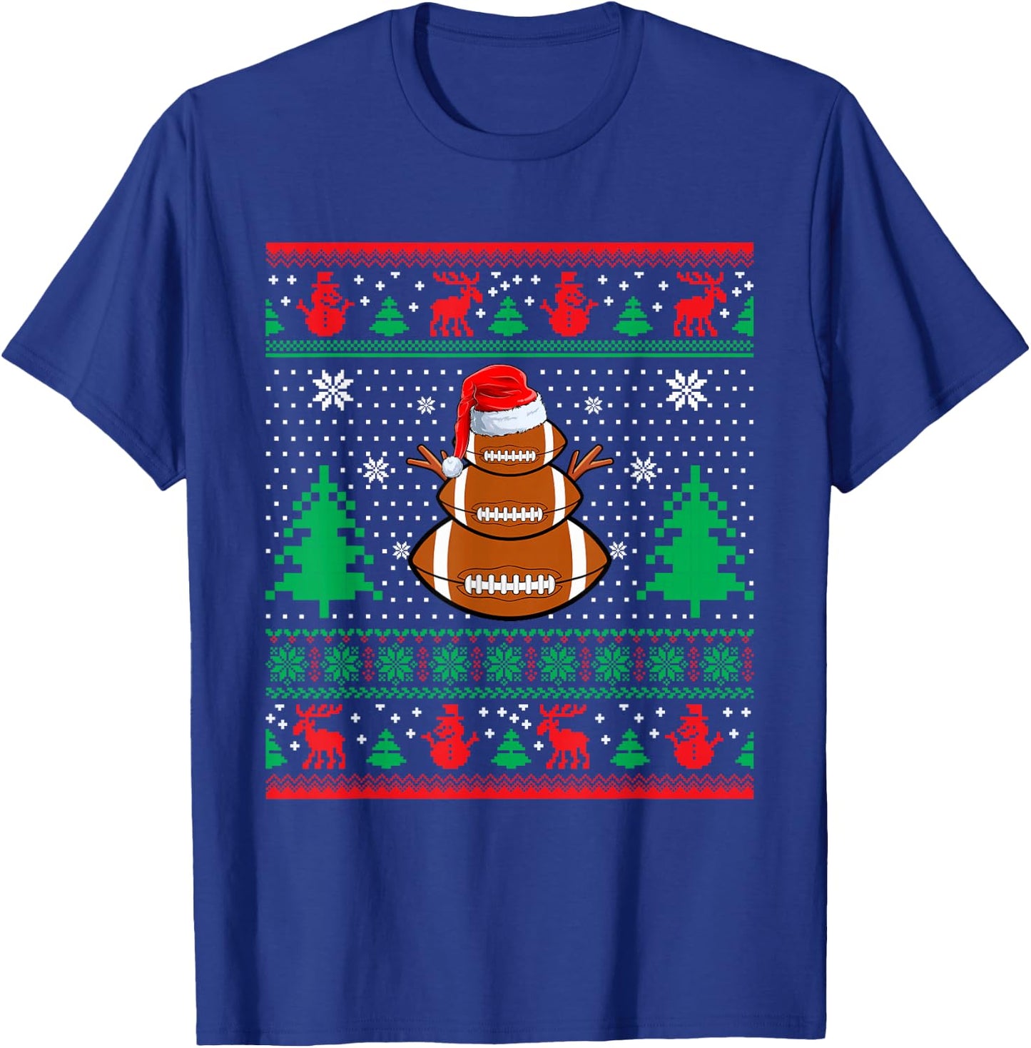 Football Santa Hat Ugly Christmas Sweaters Funny Christmas T-Shirt - T-Shirt | Royal