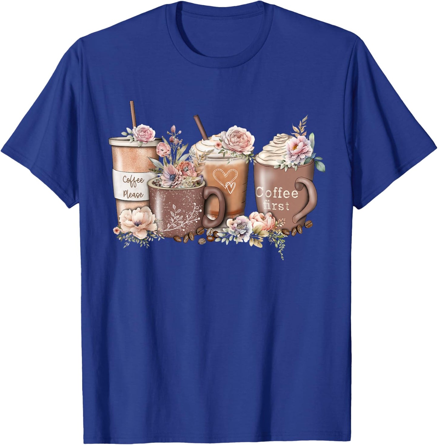Floral Coffee Cup Iced Latte With Spring Flowers T-Shirt - T-Shirt | Royal