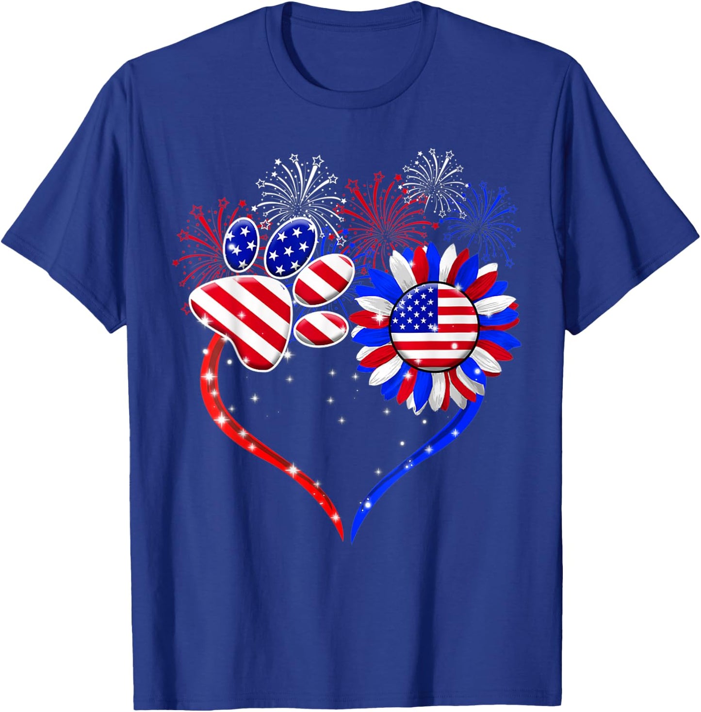 American Flag Patriotic Dog & Cat Paw Print - 4th Of July Women Kids Men T-Shirt - T-Shirt | Royal
