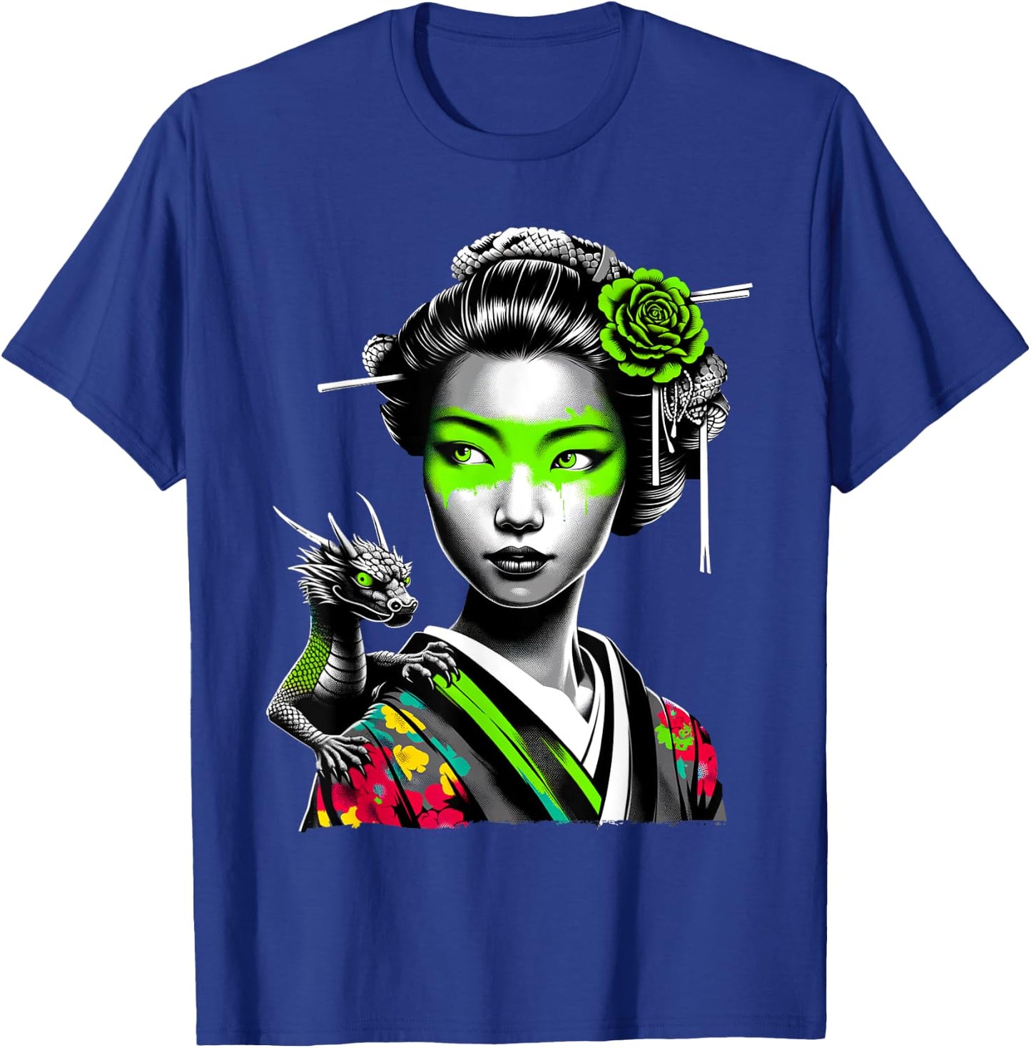 Japanese Girl and Dragon Animal Urban Art Aesthetic Graphic T-Shirt - T-Shirt | Royal