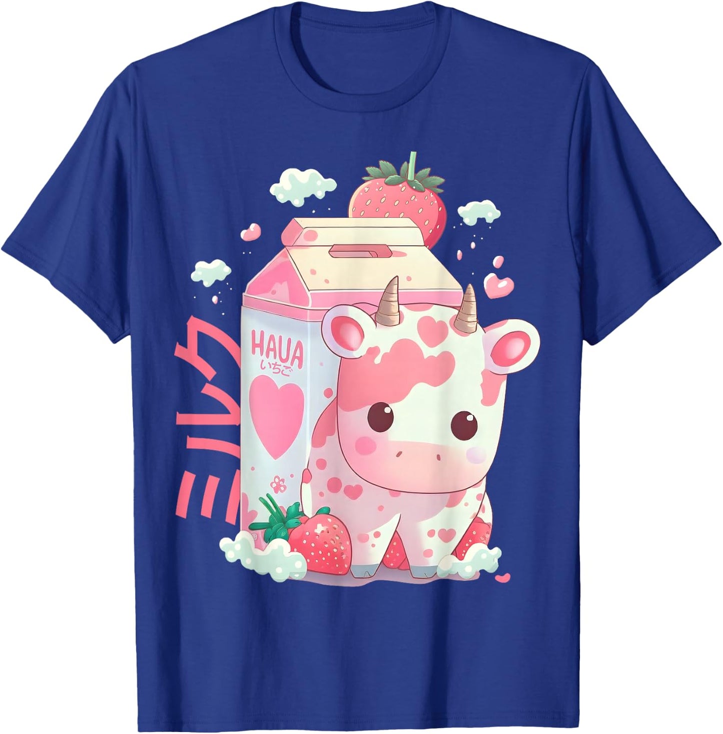 Strawberry Milk Milkshake Cow Carton Cute Kawaii Japanese T-Shirt - T-Shirt | Royal