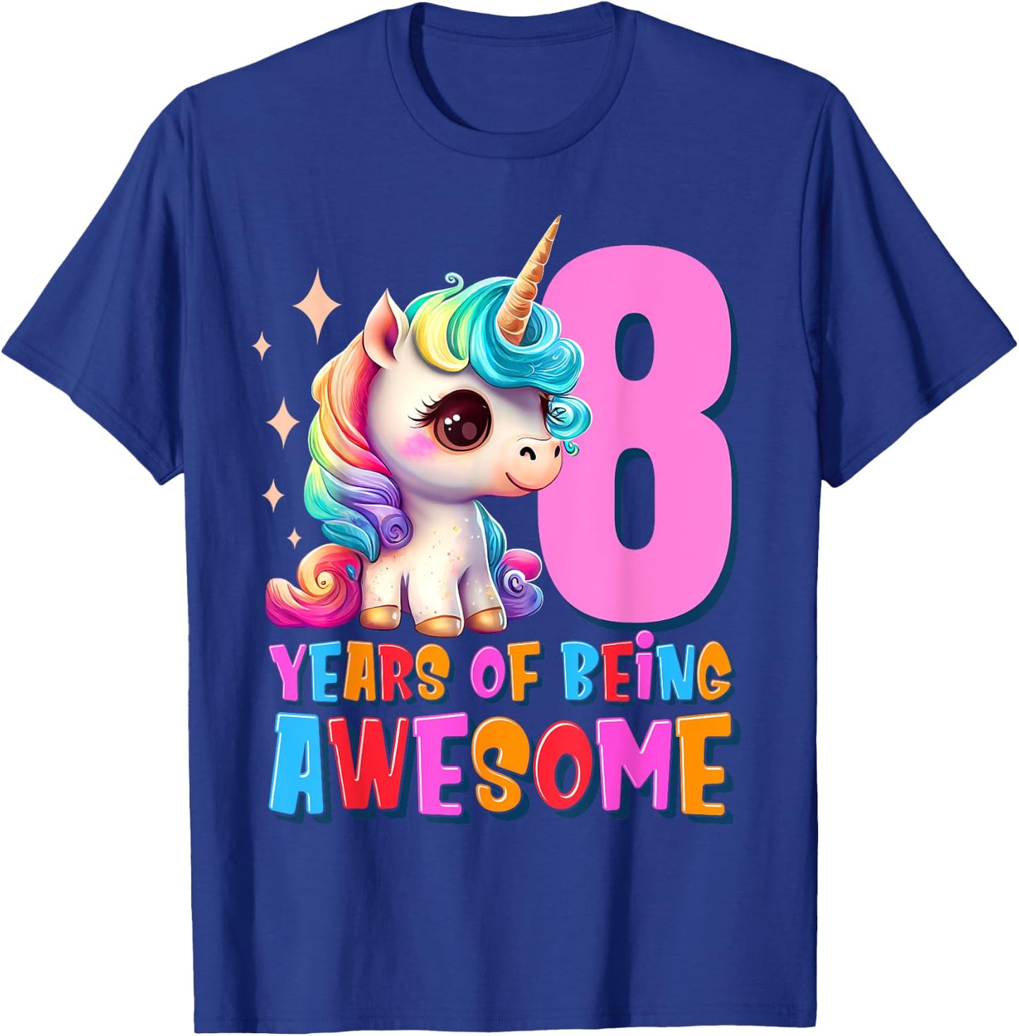 8 Years Old Unicorn Cute 8th Birthday Party Girls & Boys T-Shirt - T-Shirt | Royal