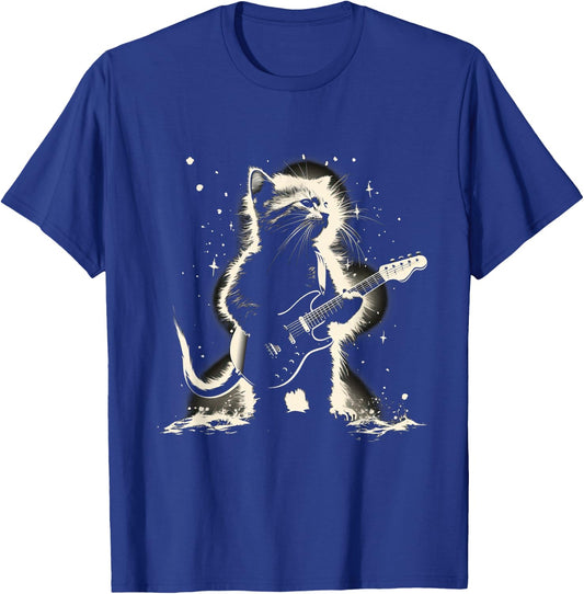 Cat Playing Bass Guitar Guitarist Rocker cool T-Shirt - T-Shirt | Royal