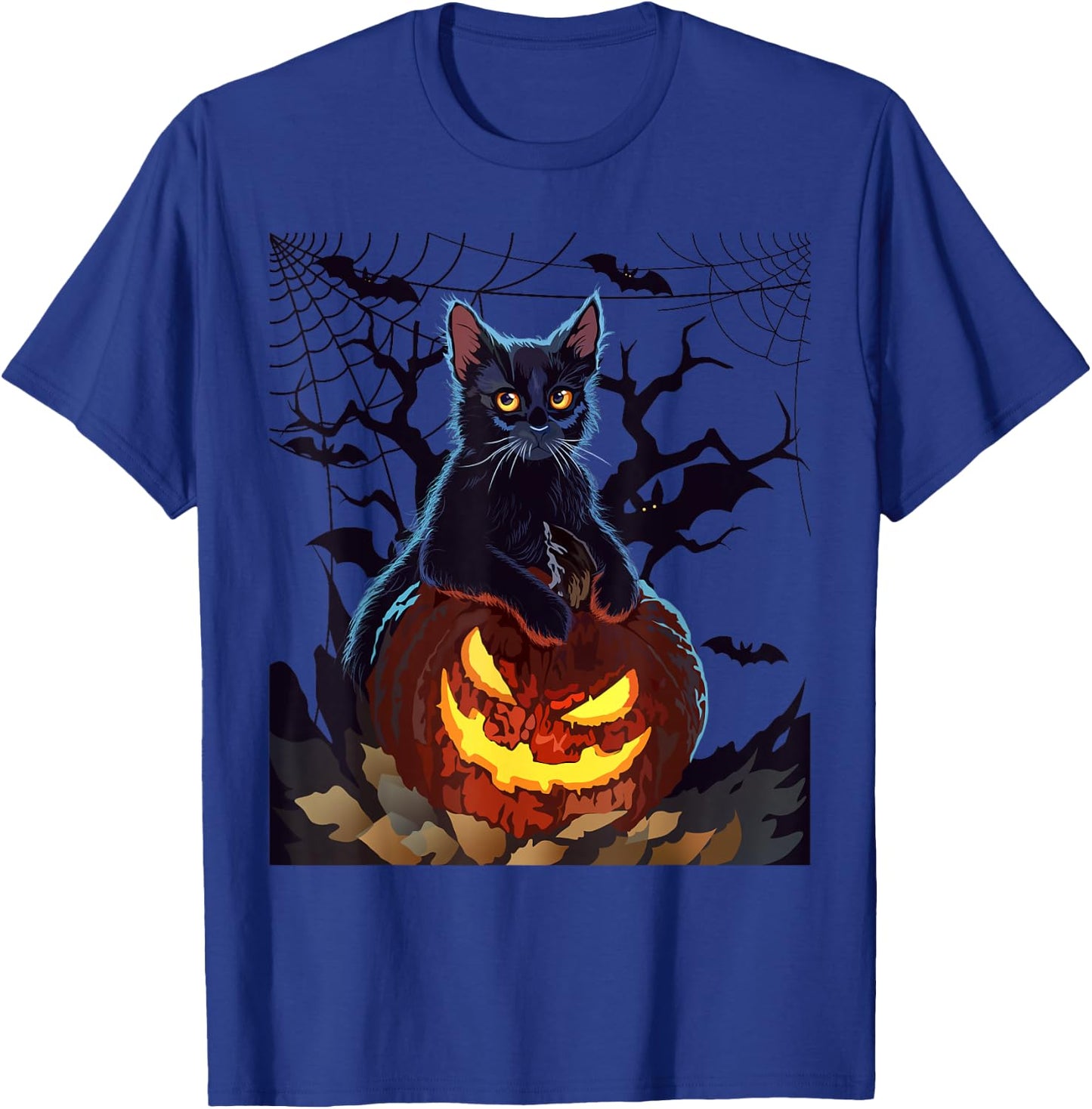 Cat With Pumpkin Halloween Bat Vintage Costume T-Shirt - T-Shirt | Royal