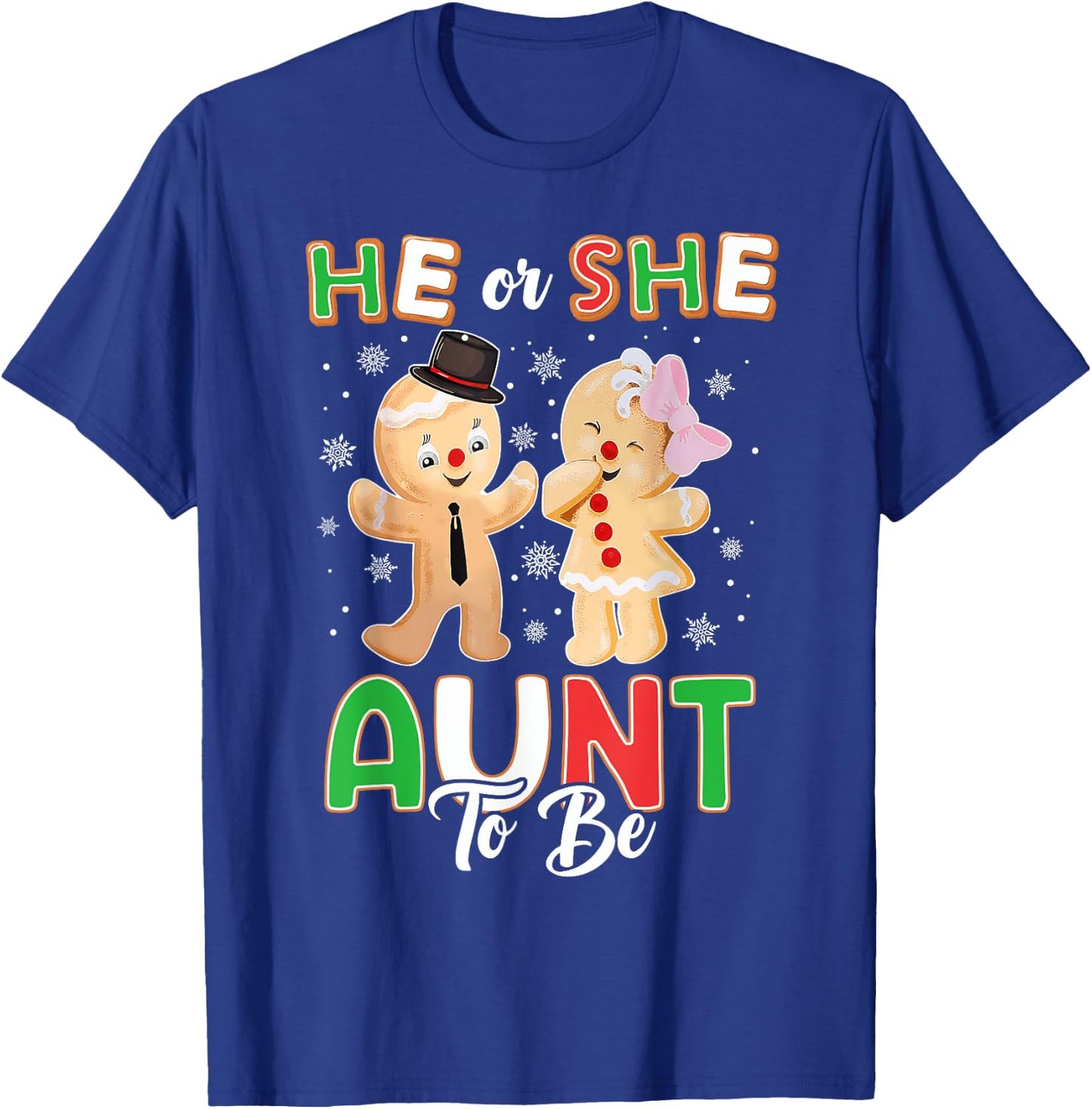 Gingerbread He or She Aunt To Be Christmas Gender Reveal T-Shirt - T-Shirt | Royal