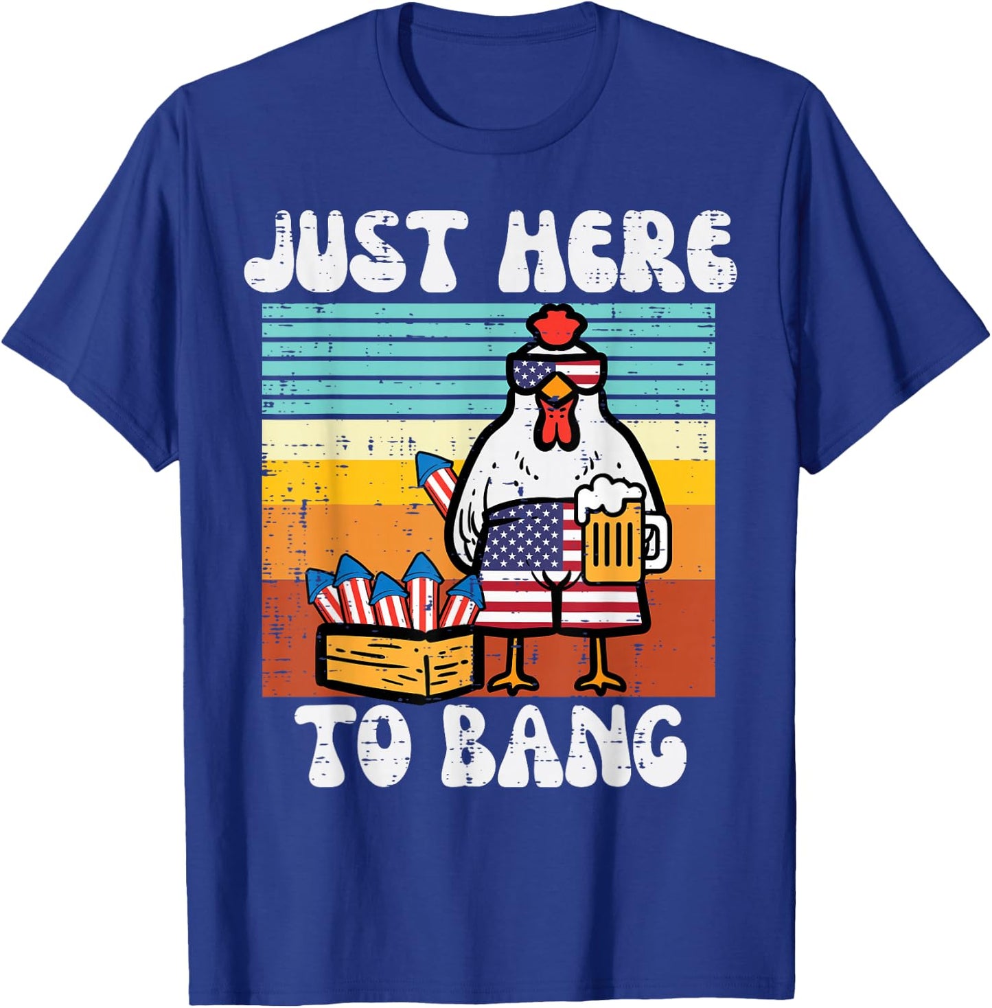 4th Of July Chicken Fireworks Here To Bang Retro America Men T-Shirt - T-Shirt | Royal